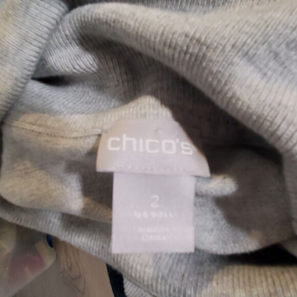 Chico's Knit Sweater Large Gray Asymmetrical Turtleneck Lagenlook Boho Oversized - Picture 7 of 7